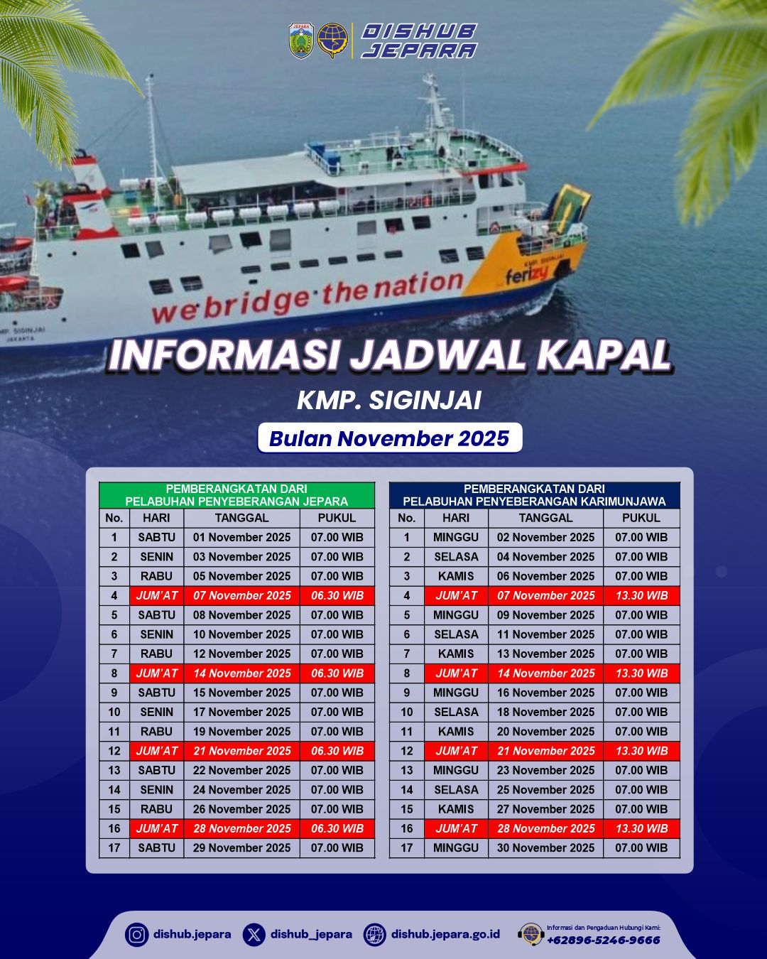 Jadwal Keberangkatan KMP. Siginjai Bulan November 2025