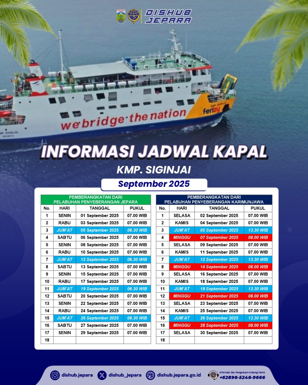 Jadwal Keberangkatan KMP. Siginjai Bulan September 2025