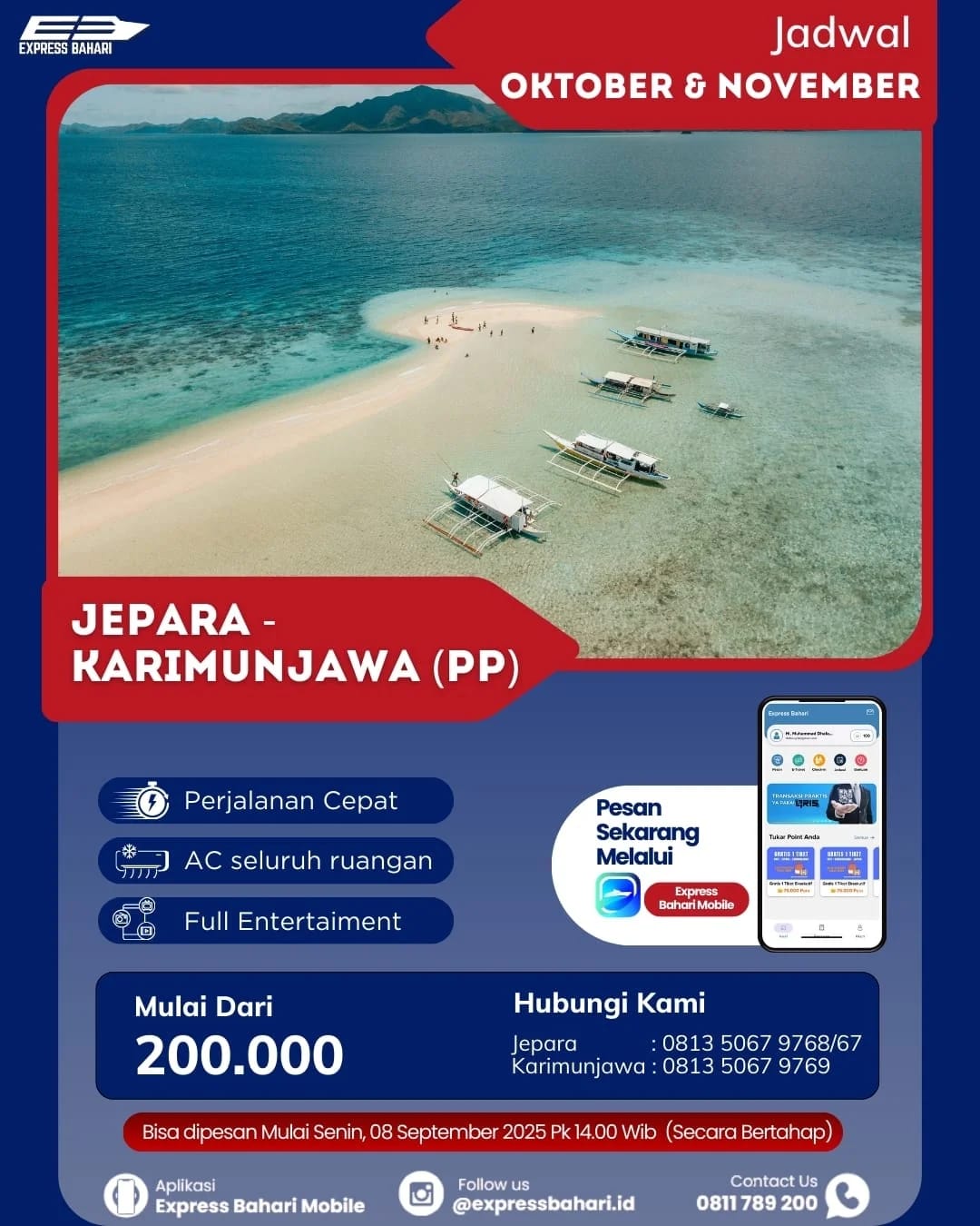  Jadwal Keberangkatan KMC. Express Bahari Bulan Oktober 2025
