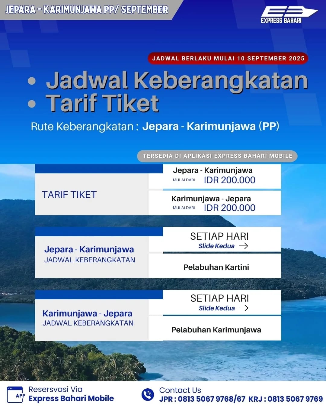 Jadwal Keberangkatan KMC. Express Bahari Bulan September 2025